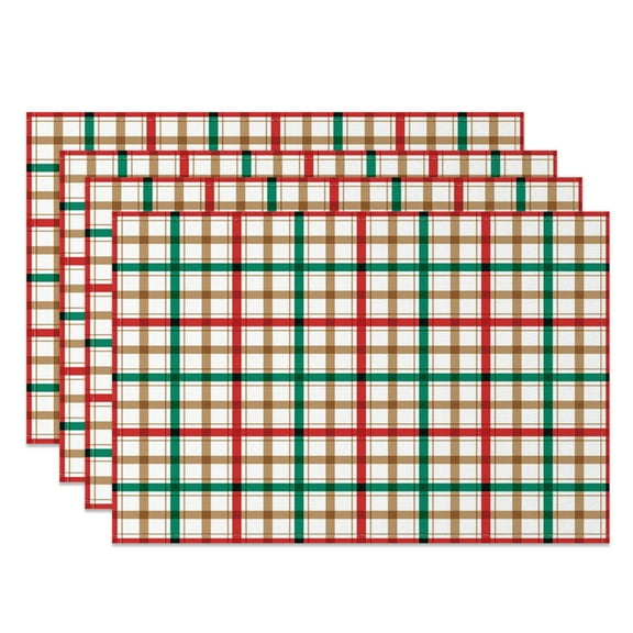MIZHONA Christmas Placemats Set of 4,Buffalo Plaid Linen Table Mats for Table Decorations 12x18 in