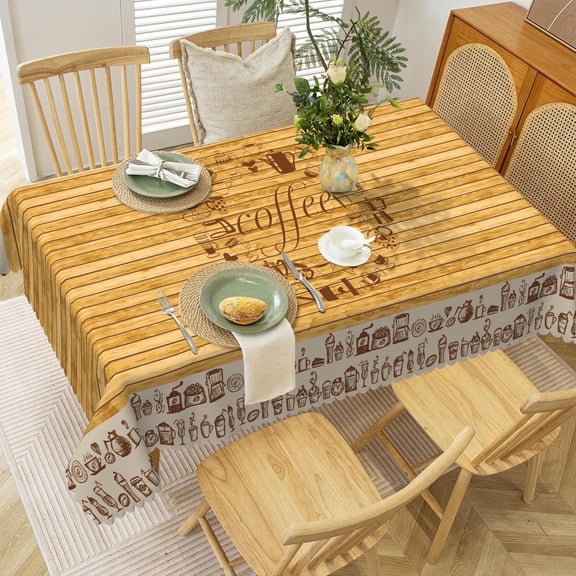 MIZHONA Coffee Theme Tablecloth Rectangle,Brown Wood Grain Table Cover for Kitchen Office Room Decor,60"x84"