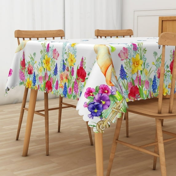MIZHONA Colorful Wildflower Rectangle Tablecloth for Table Red Floral Butterfly Table Cloths for Picnic Party Decor,54"× 72"