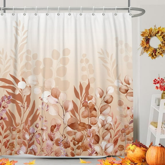 MIZHONA Fall Leaves Shower Curtain Brown Autumn Fabric Waterproof Bathroom Curtain 72Wx72L