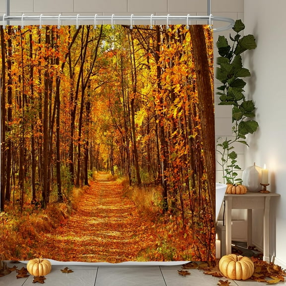 MIZHONA Fall Forest Shower Curtain,Autumn Scene Maple Leaves Shower Curtain for Bathroom 60Wx72L inch Fabric Bathroom Decoration Bath Curtains