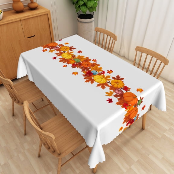 MIZHONA Fall Leaves Tablecloth Rectangle,Pumpkins Table Cloth for Kitchen Dinner Decor,54"x72"