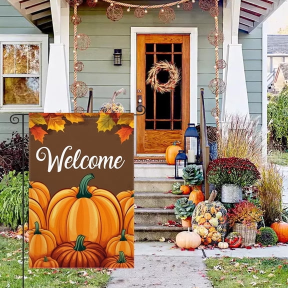 MIZHONA Fall Pumpkin Flag Garden Thanksgiving Autumn Theme Outdoor Yard Flag 12"x18"