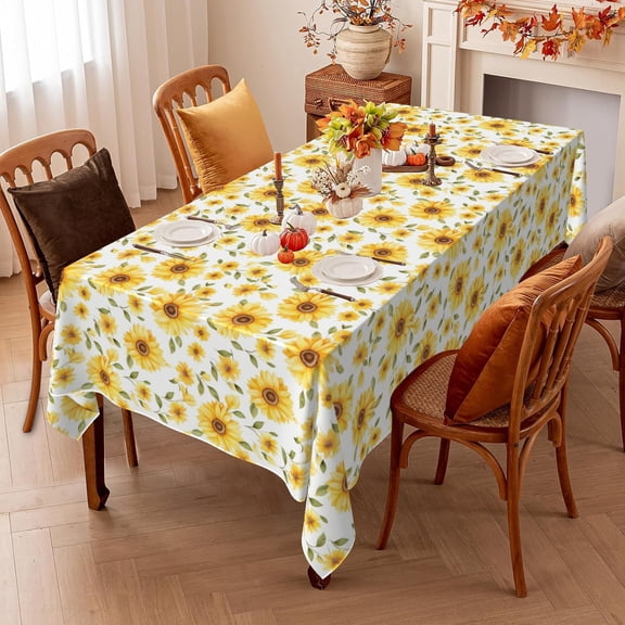 MIZHONA Fall Sunflowers Tablecloth Rectangular Autumn Seasons Table Cloth Cover,Brown 60x84 Inch