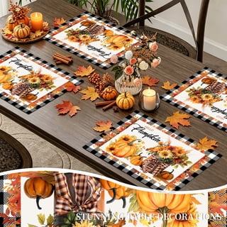 MIZHONA Fall Thanksgiving Placemats Set of 4 Autumn Pumpkins Linen Dining Table Place Mat,12x18 inch