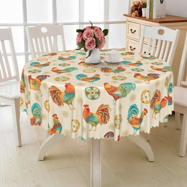 MIZHONA Farm Theme Round Tablecloth,Farmhouse Chicken Table Cloth for Kitchen Dinning Outdoor Decor，60"