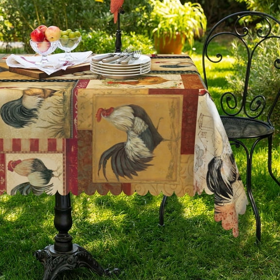 MIZHONA Farmhouse Rooster Tablecloth Rectangle Farm Chicken Table Cloth Kitchen Table Cover 60"x84"