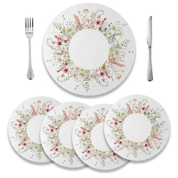 MIZHONA Spring Floral Round Placemats Set of 4,Flowers Table Mat 15 inch