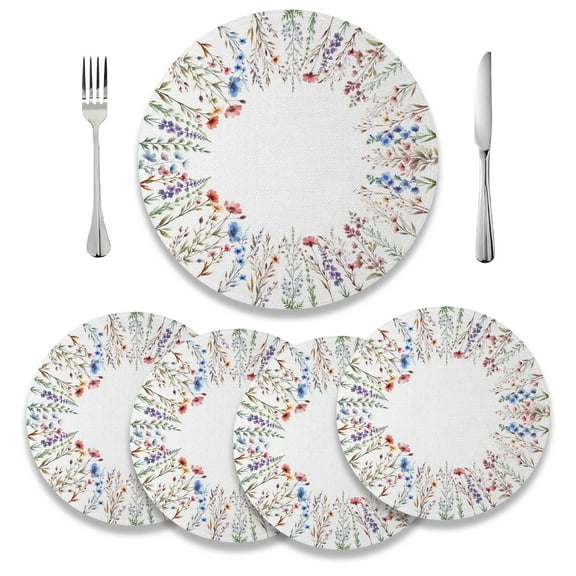 MIZHONA Spring Floral Round Placemats Set of 4,Flowers Table Mat 15 inch
