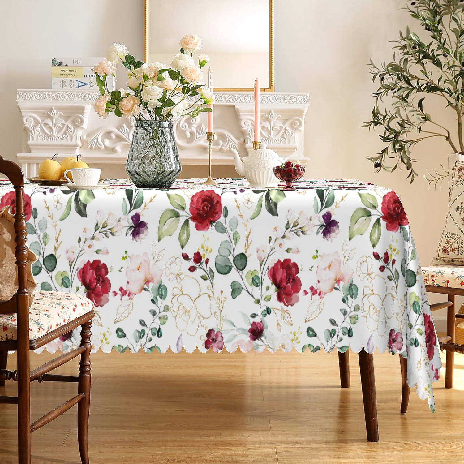 MIZHONA Spring Floral Tablecloth Rectangle Kitchen Table Cloth Flowers ...