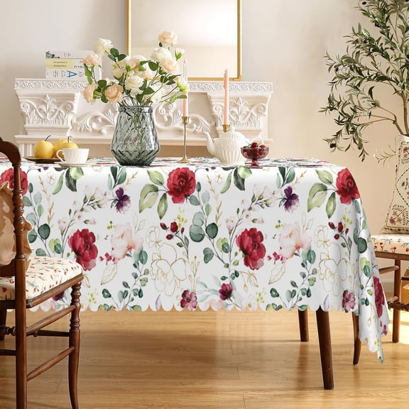 MIZHONA Spring Floral Tablecloth Rectangle Kitchen Table Cloth Flowers and leaves Table Cover for Dinning Room 60"W x 84"L
