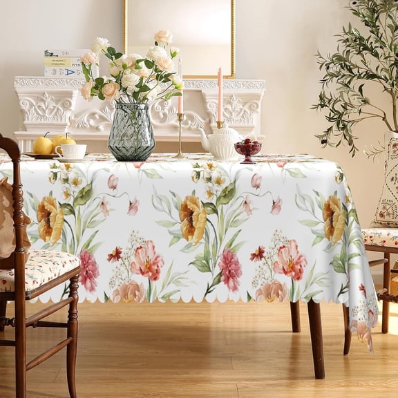 MIZHONA Spring Floral Tablecloth Rectangle Vintage Flowers Kitchen Table Cloth Table Covers,60"W x 84"L