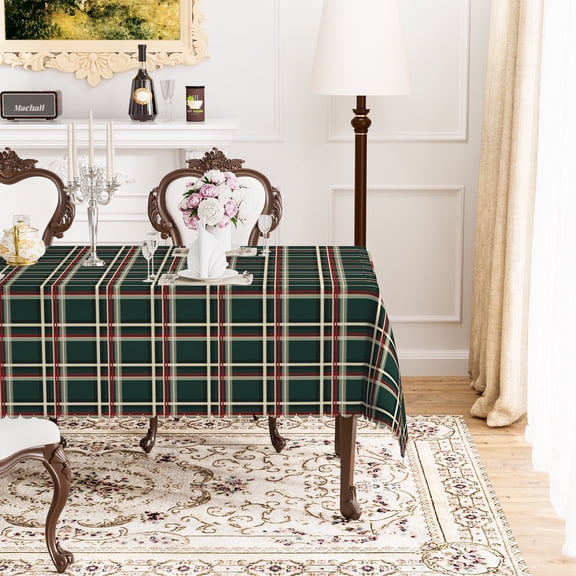 MIZHONA Green Checkered Tablecloth Rectangle,Green and Red Table Cloth for Kitchen Dinner Decor,54"x72"