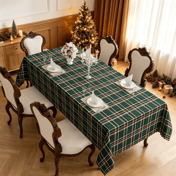 MIZHONA Green Plaid Stripes Tablecloth Rectangle Christmas Bufflo Checkered Table Cloth for Kitchen Table Decor,60"x84"