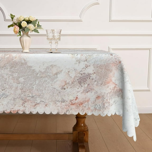 MIZHONA Grey Pink Marble Tablecloth Rectangle,Modern Table Cloth for Kitchen Dinner Decor,60"x84"