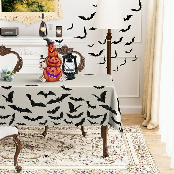 MIZHONA Halloween Bat Tablecloth,Gray Table Cloth for Kitchen Dinner Decor,54"x72"