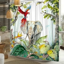 MIZHONA Jungle Animal Shower Curtain,Nature Tropical Plants Fabric Bath Curtains 72Wx72L Inch
