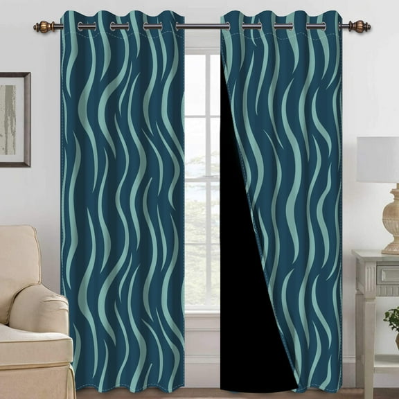 MIZHONA Navy Blue Blackout Curtains for Living Room Wave Stripes Window Curtain Set of 2,52"x84"