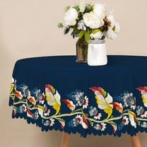 MIZHONA Navy Blue Round Tablecloth,Boho Pattern Table Cloth for Kitchen Party Outdoor Decor，60"