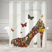 MIZHONA No Hook Shower Curtain with Snap in Liner,Colorful Butterfly Fabric Shower Curtain,71"× 74"
