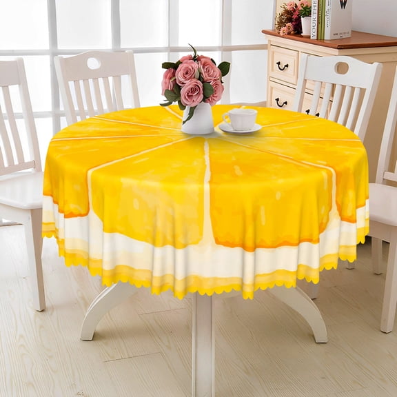 MIZHONA Orange Round Tablecloth,Summer Theme Table Cloth for Kitchen Dinning Party Outdoor Decor，60"