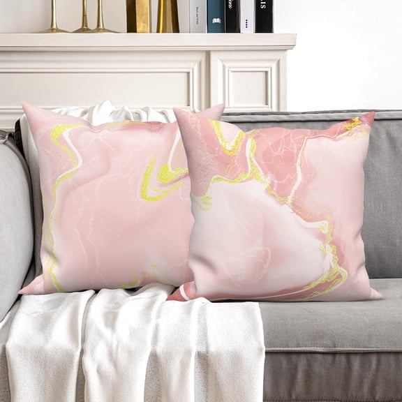 MIZHONA Pink Gold Couch Pillow Covers 18x18 Inch, Set of 2 Soft Throw Pillowcase for Sofa Living Room Bed