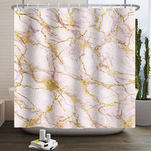 MIZHONA Pink Marble Shower Curtain,Modern Abstract Bathroom Curtain 72x72 Inch