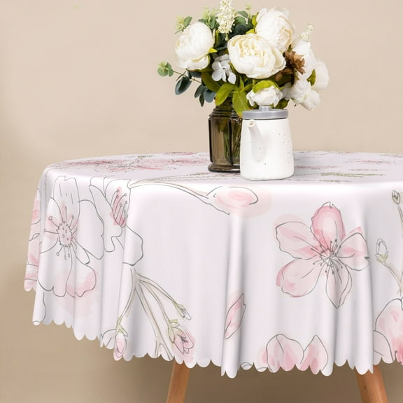 MIZHONA Pink Round Tablecloth,Watercolor Floral Table Cloth for Kitchen Party Outdoor Decor,60"