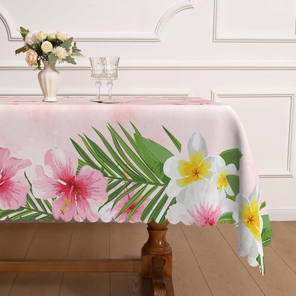 MIZHONA Tropical Flamingo Rectangle Tablecloth Summer Palm Leaves Table Cover for Kitchen Dinner Decor,60"x84"