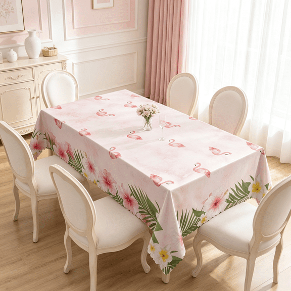 MIZHONA Pink Summer Rectangle Tablecloth Tropical Flamingo Table Cover for Kitchen Dinner Decor,60"x84"