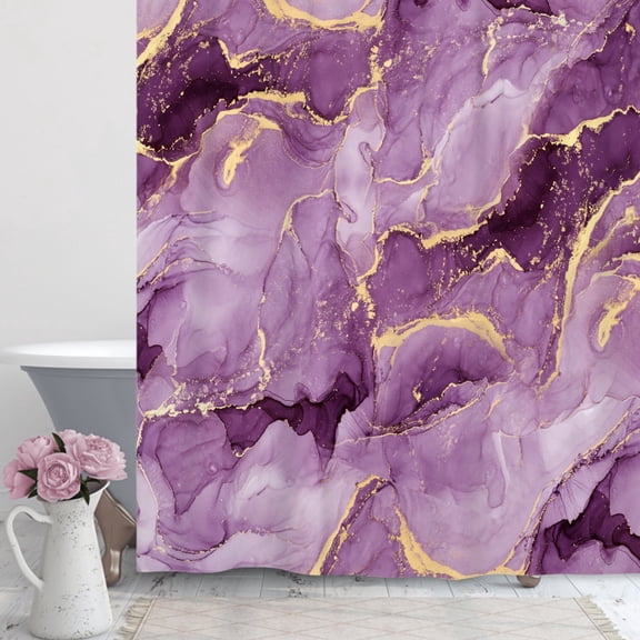 MIZHONA Purple Marble Shower Curtain Abstract Modern Fabric Bathroom Curtain set,72x78 inch