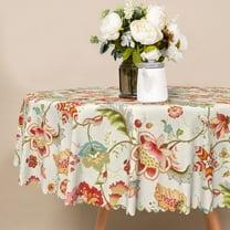 MIZHONA Red Round Tablecloth,Vintage Floral Table Cloth for Kitchen Party Outdoor Decor,60"