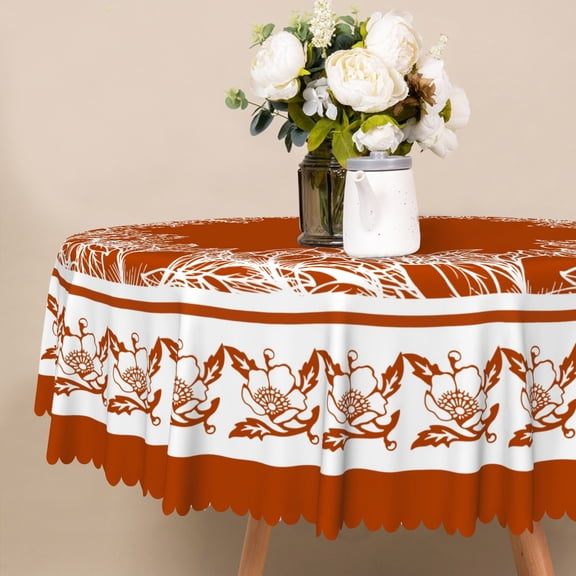 MIZHONA Red and White Round Tablecloth,Boho Red Table Cloth for Kitchen Party Outdoor Decor，60"