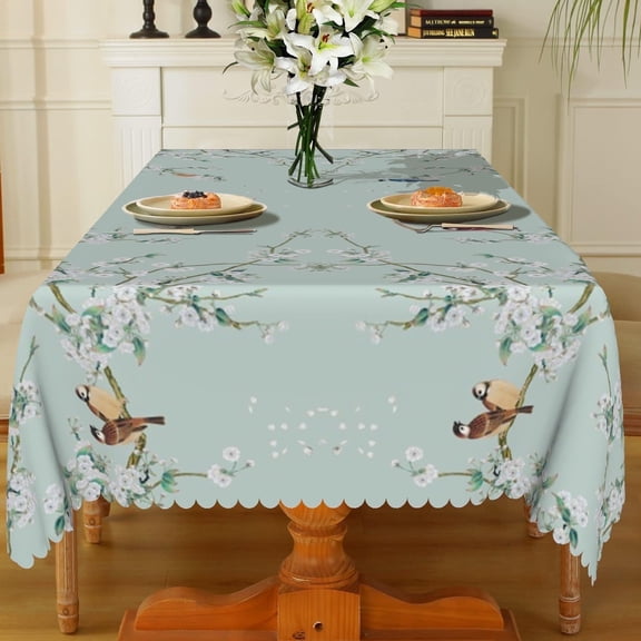 MIZHONA Blue Spring Tablecloth Rectangle Floral Printed with Hummingbird Kitchen Table Cloth 60"W x84"L