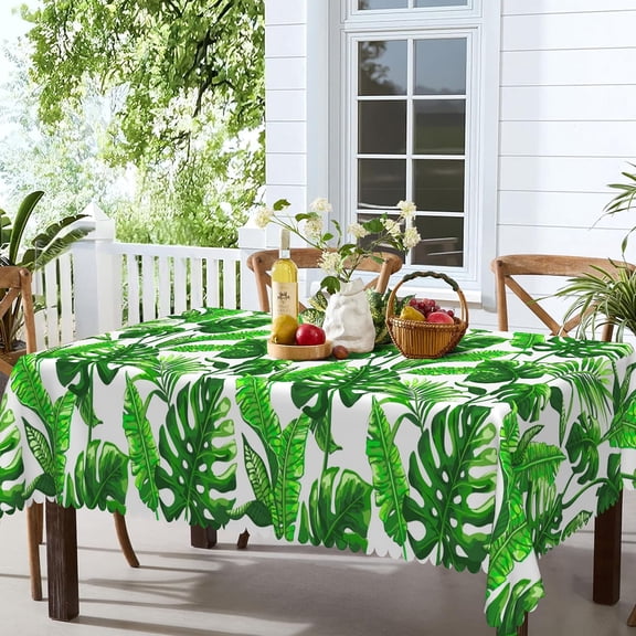 MIZHONA Green Tropical Tablecloth Rectangle Summer Palm Leaves Table Cloth for Outdoor Seaside Vacation Table Decor,60"x84"