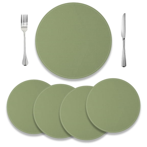 MIZHONA Sage Green Round Placemats Set of 4,15 inch Table Mat for Kitchen Dining Table Decoration