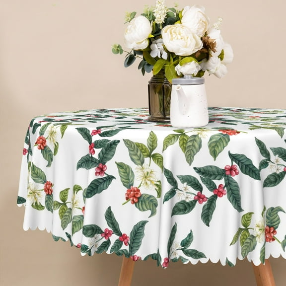 MIZHONA Sage Green Round Tablecloth,Plants Leaves Table Cloth for Kitchen Party Outdoor Decor，60"