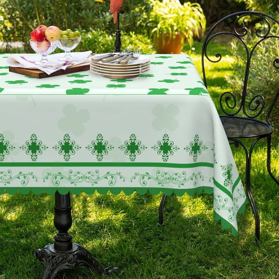 MIZHONA St Patrick Day Rectangle Tablecloth Spring Green Clover Shamrock Dining Table Cloth Decoration 54"x72"