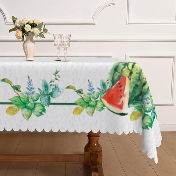 MIZHONA Summer Theme Tablecloth Rectangle,Green Watermelon Table Cloth for Kitchen Dinner Decor,60"x102"