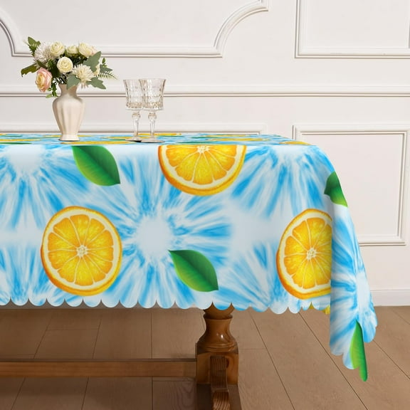 MIZHONA Summer Theme Tablecloth Rectangle,Yellow and Blue Table Cloth for Kitchen Dinner Decor,60"x84"