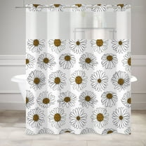 MIZHONA White Floral Shower Curtain with Snap in Liner,Dasiy Flower Fabric Bathroom Curtain,71"× 74"