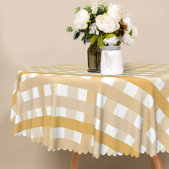 MIZHONA Yellow Plaided Round Tablecloth,Checkered Table Cloth for Kitchen Party Outdoor Decor,60"