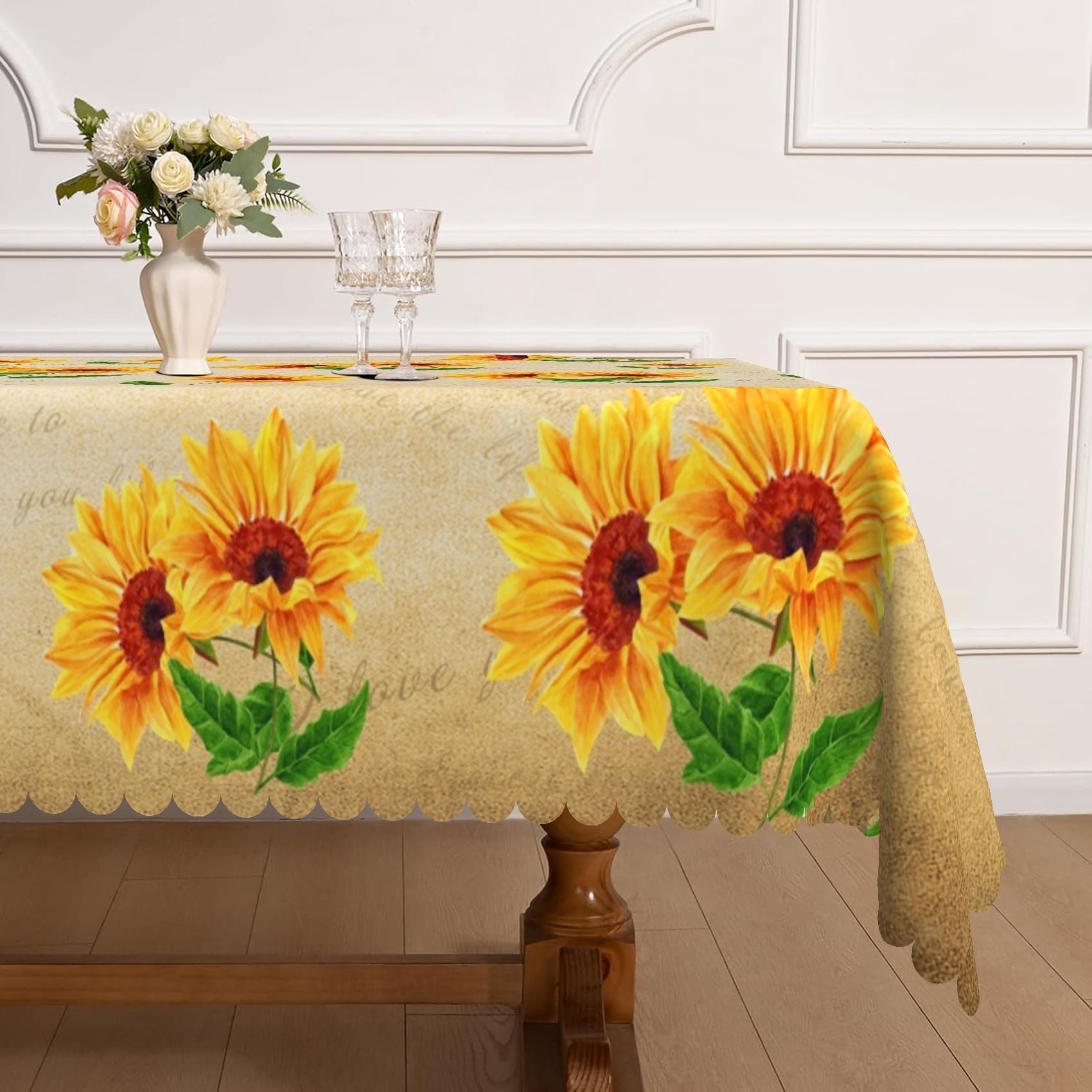 MIZHONA Vintage Sunflower Tablecloth Rectangle,Rustic Brown Table Cover ...