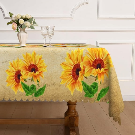 MIZHONA Vintage Sunflower Tablecloth Rectangle,Rustic Brown Table Cover for Kitchen Dinner Decor,60"x84"