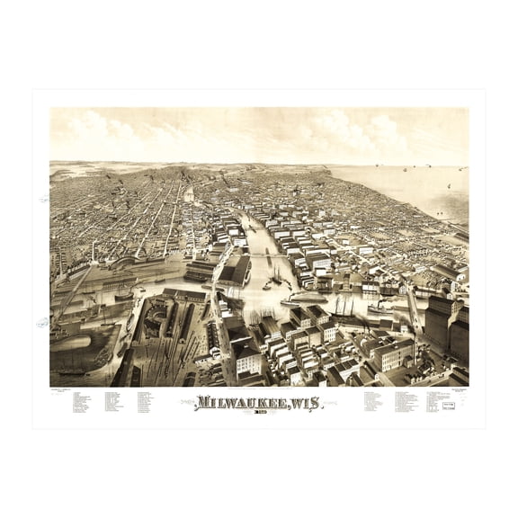 MIlwaukee Art, 1879 Vintage Map of MIlwaukee Wisconsin, WI History Wall Decor Gift, Old MIlwaukee Map - 24" x 18" Unframed Print
