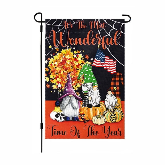 MInHoues 12x18 Inch Double Sided Waterproof Halloween Fall Garden Flag, Gnome Spider Web Maple Leaf Skull American Flag Vertical Yard Banner for Farmhouse Lawn Patio Outdoor Holiday Decor