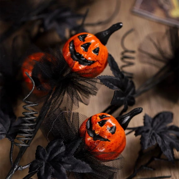 MInHoues 19.8 Inch Halloween Pumpkin Maple Floral Pick, Bendable Black Leaf Artificial Branch Stem, Spooky Faux Spray for Vase Table Wreath Arrangement Decor