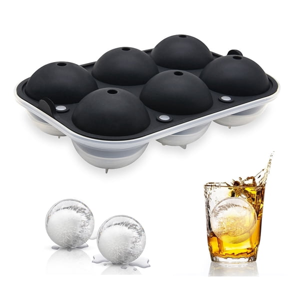 MInHoues 2 Inch Large Round Silicone Ice Ball Tray with Sealed Lid, 6-Cavity Reusable Ice Cube Mold, Stackable Ice Maker for Whiskey, Cocktails, Homemade Chocolate & Desserts
