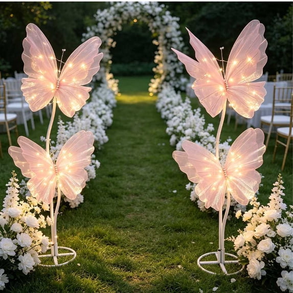 MInHoues 20 Inch Giant 3D Light Up Pink Mesh Butterfly Decor, LED Lighted Hanging Butterfly Ornament, Large Illuminated Butterfly for Wedding Birthday Baby Shower Indoor Outdoor Party Home Decor