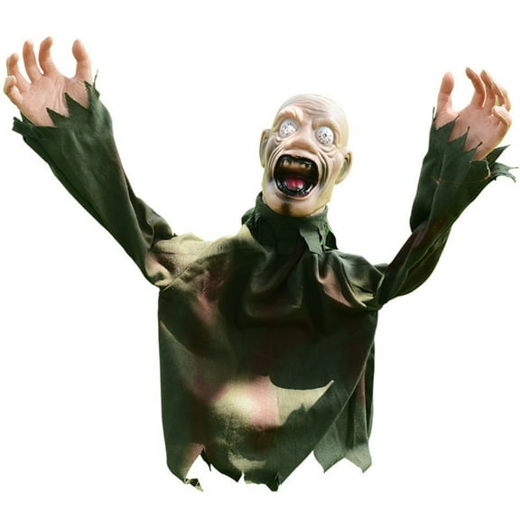 MInHoues 23.6 Inch Sound Activated Swing Zombie Ghost Hanging Ornament, Creepy Ragged Cloth Ghost Decor with Scary Face for Indoor Outdoor Halloween Haunted House Party Decor